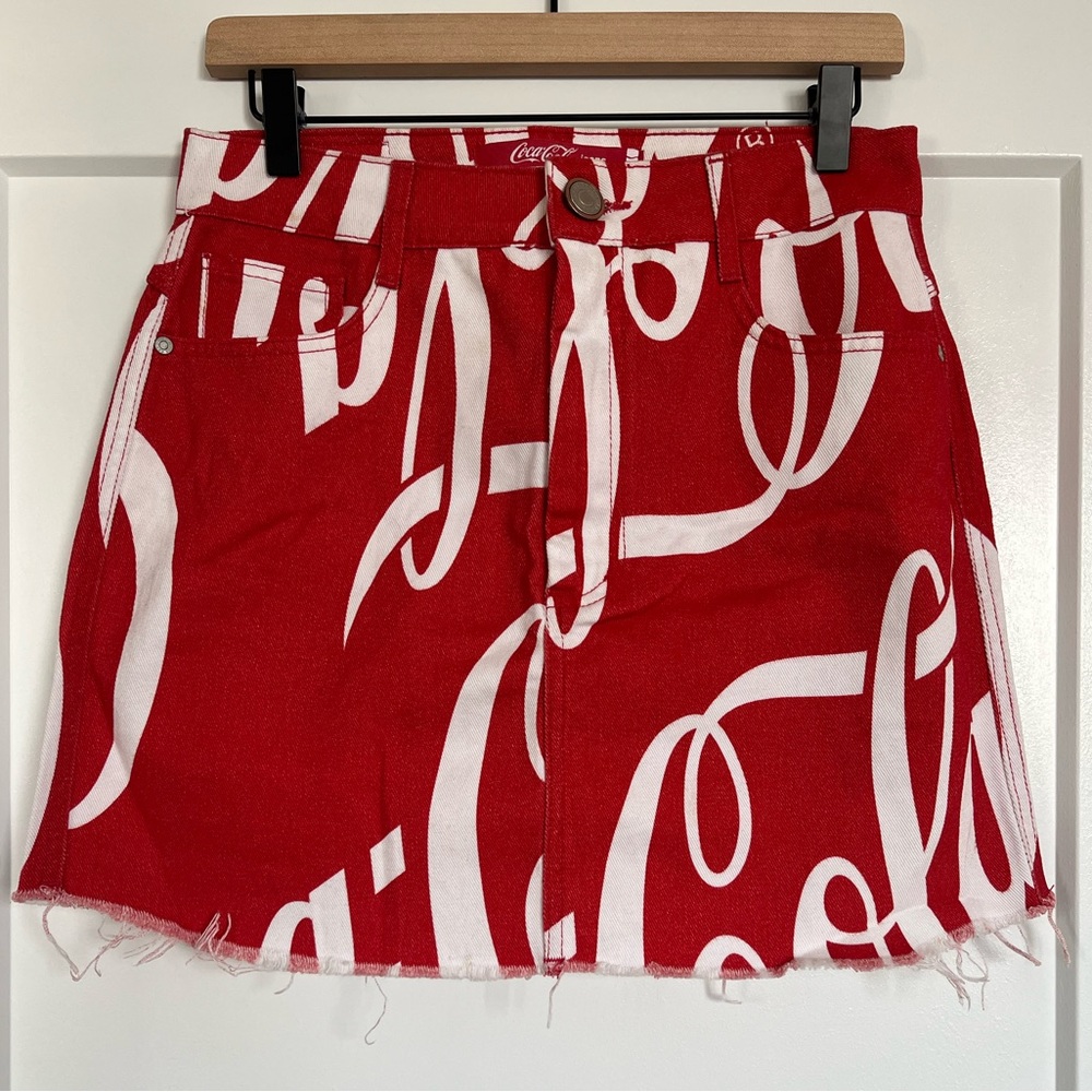 Coca-Cola Jeans Red Logo Denim Mini Skirt Y2K Streetwear Size 6